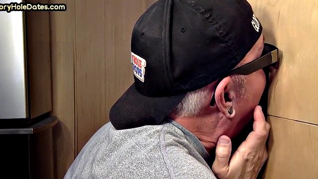 Gloryhole DILF deepthroats with his greedy dirty mouth