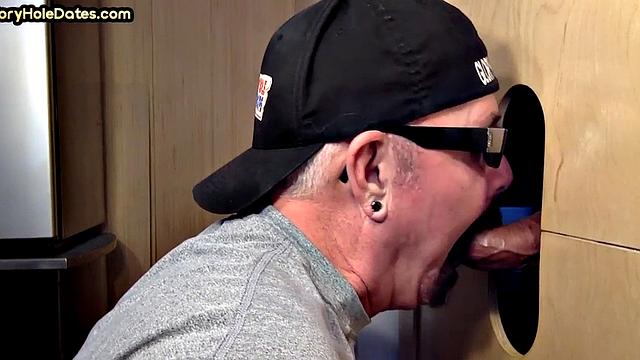 Gloryhole DILF deepthroats with his greedy dirty mouth