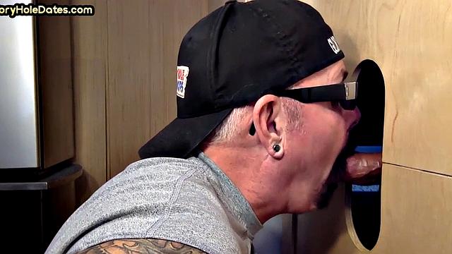 Gloryhole DILF deepthroats with his greedy dirty mouth