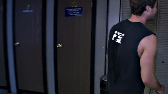 Fooled gloryhole cum on gay lips after blowjob