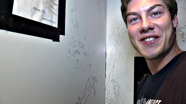 Fooled gloryhole cum on gay lips after blowjob