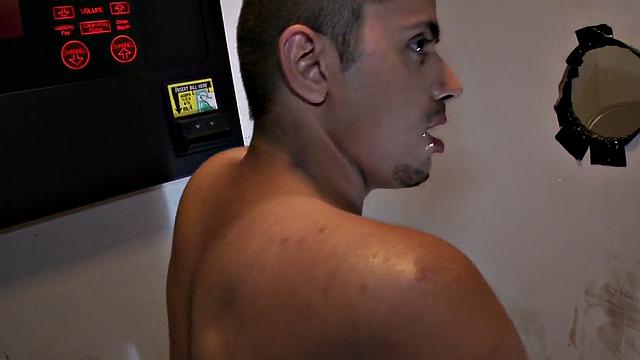 Fooled gloryhole cum on gay lips after blowjob