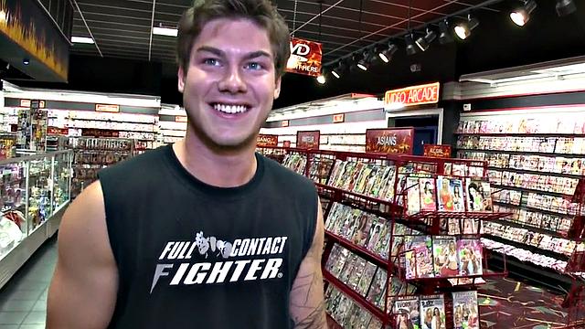 Fooled gloryhole cum on gay lips after blowjob