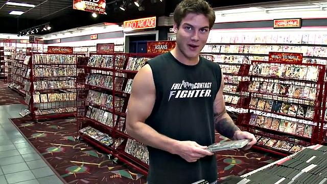 Fooled gloryhole cum on gay lips after blowjob