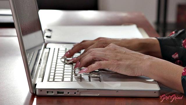 Busty Kylie Kingstone with hot Latina interviewee Katya Rodriguez in the office