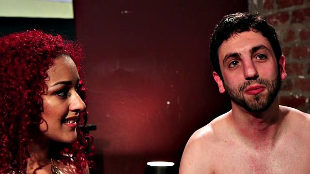 Black redhead cuckolding pathetic boyfriend then spits cum