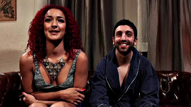 Black redhead cuckolding pathetic boyfriend then spits cum