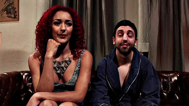 Black redhead cuckolding pathetic boyfriend then spits cum