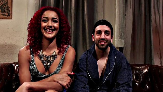 Black redhead cuckolding pathetic boyfriend then spits cum