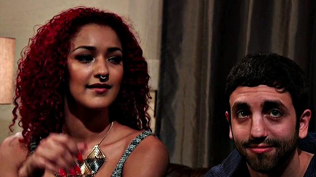 Black redhead cuckolding pathetic boyfriend then spits cum