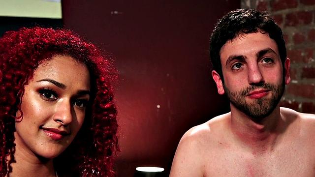 Black redhead cuckolding pathetic boyfriend then spits cum