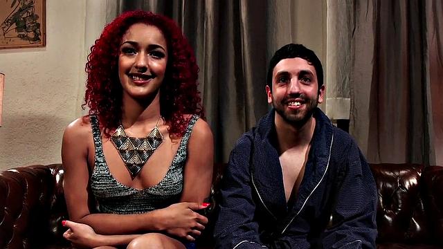 Black redhead cuckolding pathetic boyfriend then spits cum