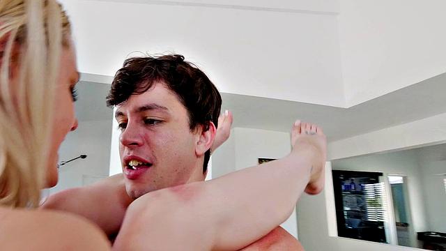 A Russian cutie with a big butt get her tight pussy pounded in a thong and living room frenzy