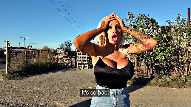 A busty blonde tease with her tight pussy in boots and dirty talk