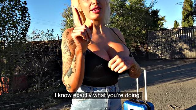 A busty blonde tease with her tight pussy in boots and dirty talk