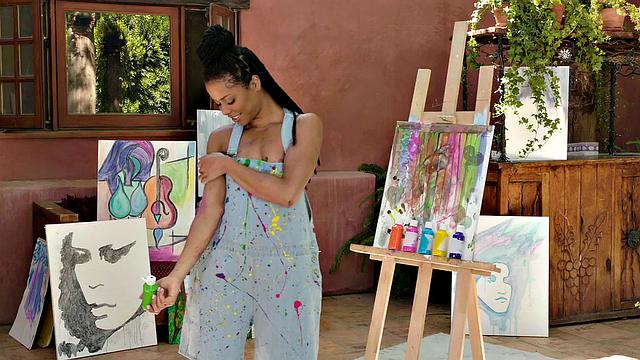 Watch this stunning artist's solo masturbation show with a pierced ebony babe and her tiny tits