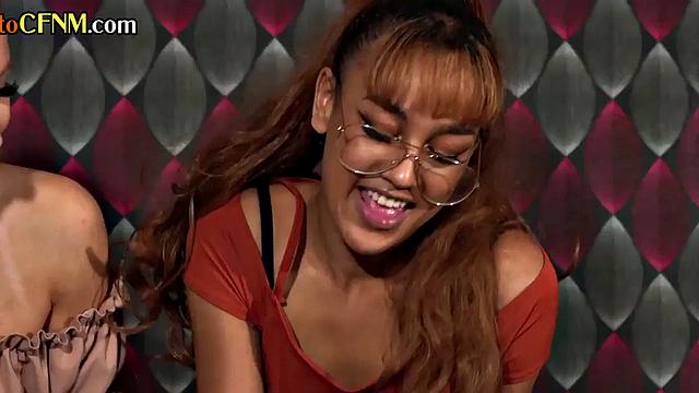 Teasing CFNM sluts give head while stroking it