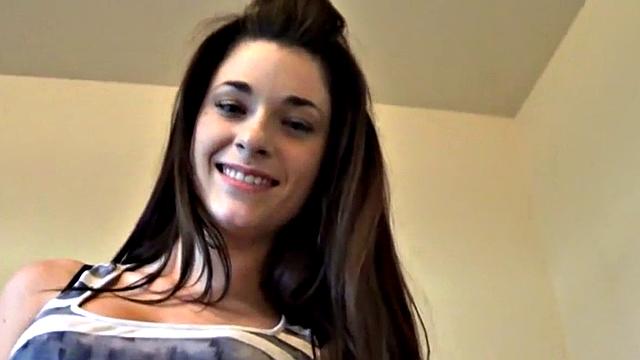 Slutty brunette teen sucks cock