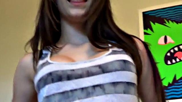 Slutty brunette teen sucks cock