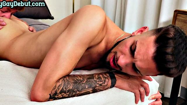 Hairy debut stud barebacked and jizzed on by top casting