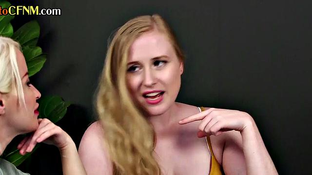 CFNM Euro femdoms wank cock for cum in group