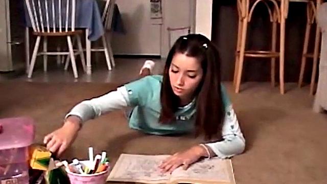 Teen pokes crayon in her tight little cunt