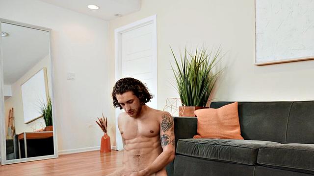 Amateur eager jock with tattoos jerks cock on casting