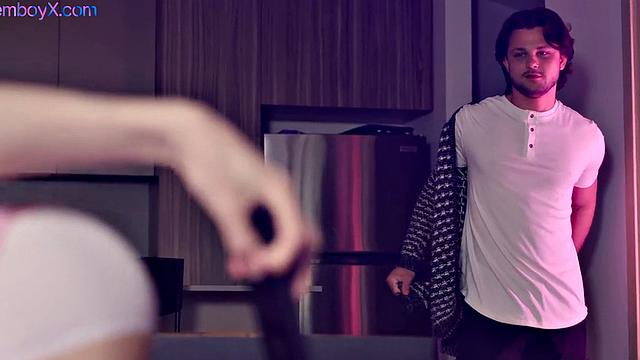 Skinny 21yo femboy with purple wig barebacked by a stud