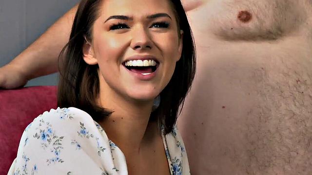 Horny brown-haired fems share dirty talk while stroking small cocks in the bedroom