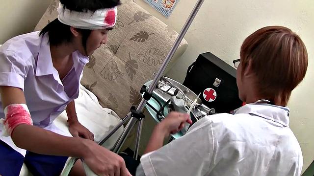 Skinny Asian examined and bred by doctor for cumshot