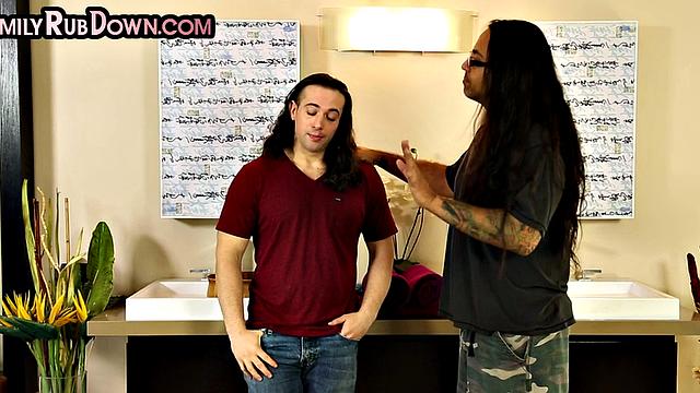 Stepmom with big fake tits massaging lesbian 21yo