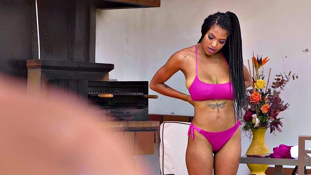 Sinning ebony bae with natural tits riding her lover