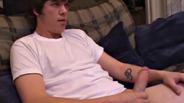 Matthew Matters wants a handjob, so he unzips his jeans and out pops that monster dick. He strokes himself before asking for help and pumps out a messy cum load onto his tummy, then licks it up.