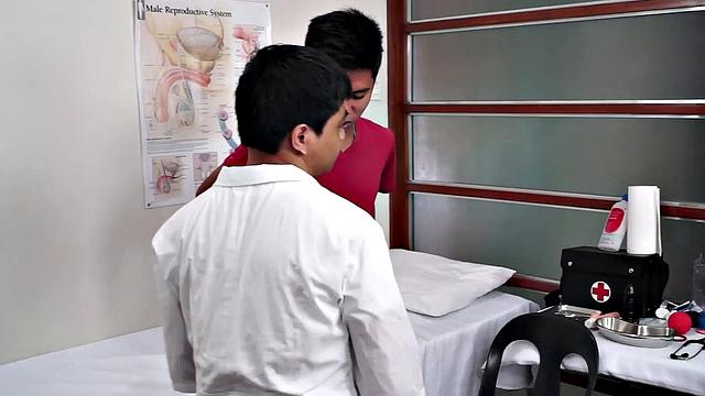 Hairy Asian twink toyed with dildo at doctor's office