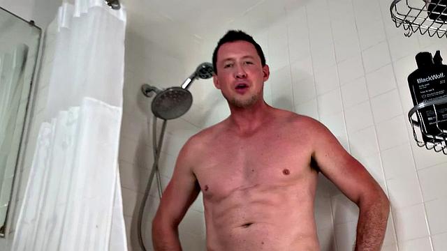 Solo handsome amateur jock jerks cock in bathroom