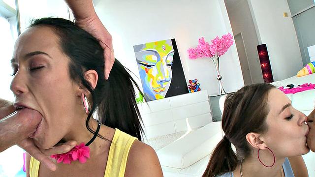 adriana, megan и lana жадно берут в глотку и оказываются все в сперме