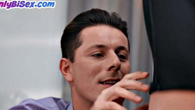 Classy petite babe gets fucked in bisex 3some