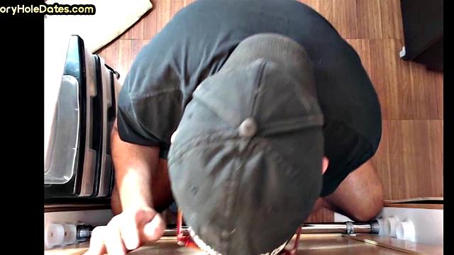 Gloryhole blowjob gaydaddy barebacked in jockstrap