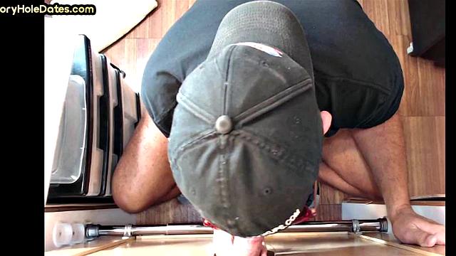 Gloryhole blowjob gaydaddy barebacked in jockstrap