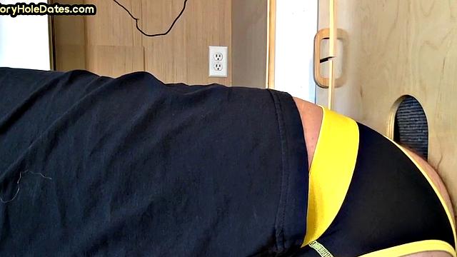 Gloryhole blowjob gaydaddy barebacked in jockstrap