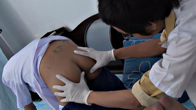 College Asian twink fucked and jizzed by doctor
