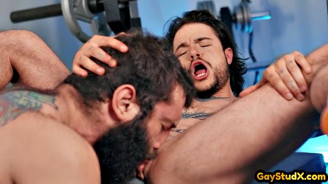 Horny stud drilling his twink slut