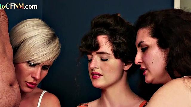 British CFNM nympho sluts giving HJ together to lucky guy