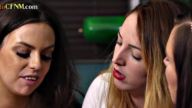 CFNM British amateur babes suck cock in group BJ