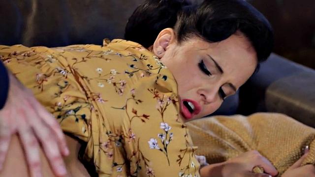 Watch this curvy MILF in stockings ride her teacher's hard cock before getting banged in doggystyle