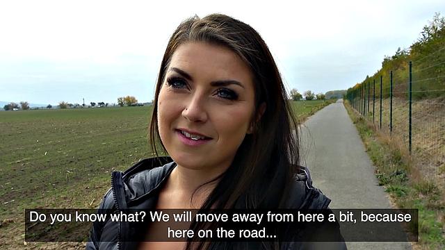 Czech hottie with brown hair takes a wild ride in the woods