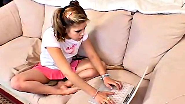 Teen rubs her clit in solo scene