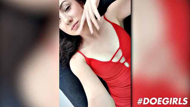 Horny babe with curly hair plays herself