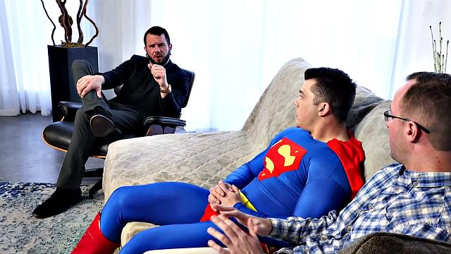 Bottom with glasses barebacked in cosplay by jocks