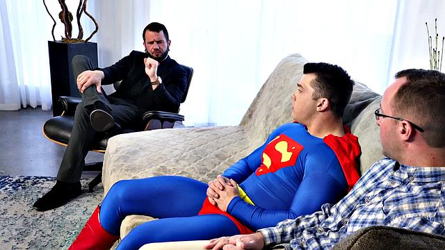 Bottom with glasses barebacked in cosplay by jocks